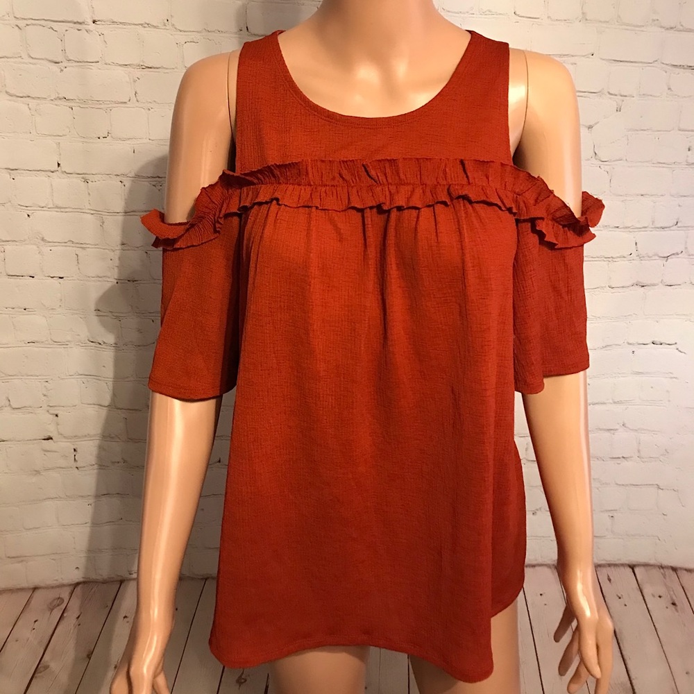 Lauren Conrad burnt orange shoulder cutout shirt size xs